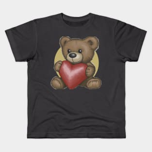 Teddy bear holding a heart shape Kids T-Shirt